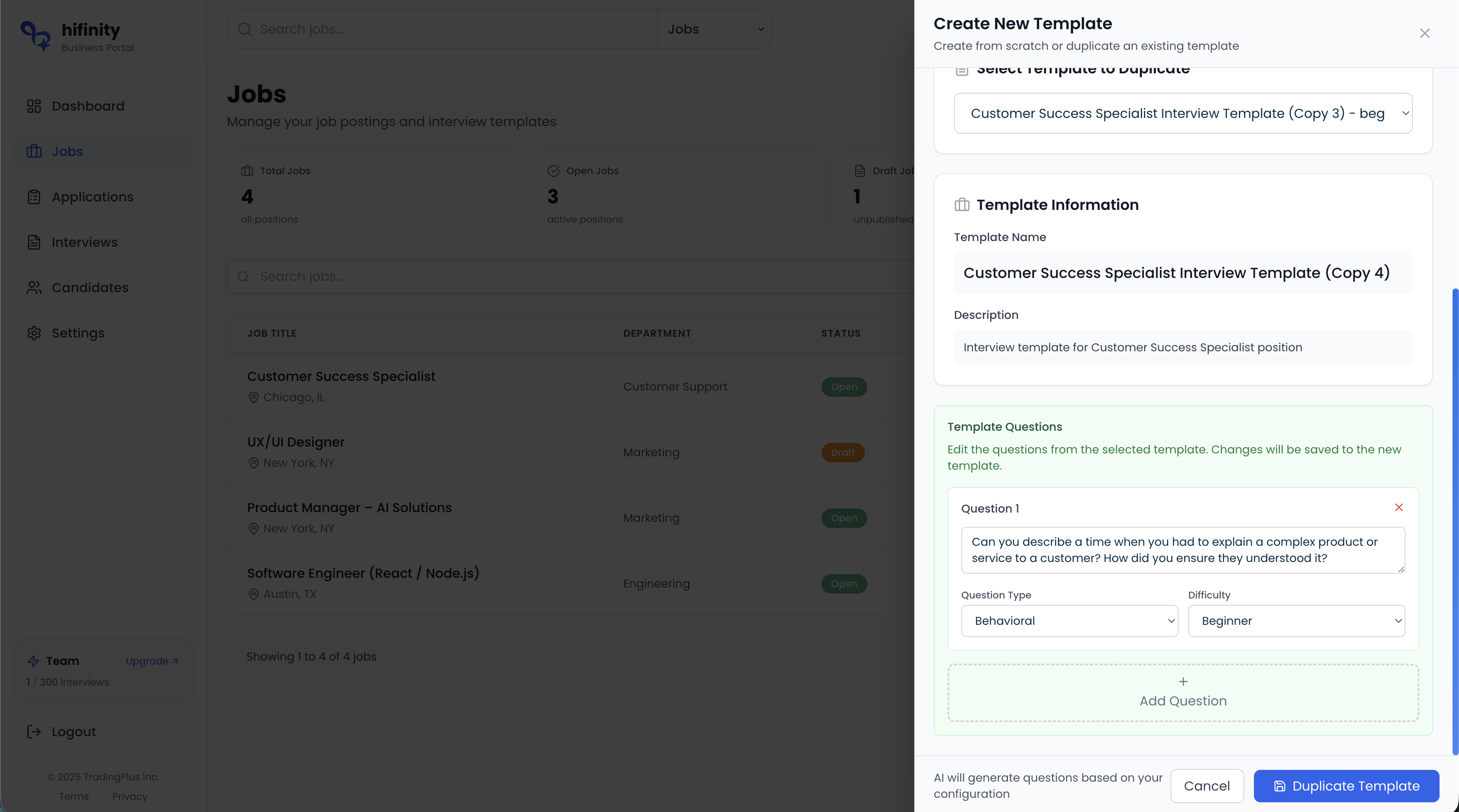 Adding and editing questions in the template editor